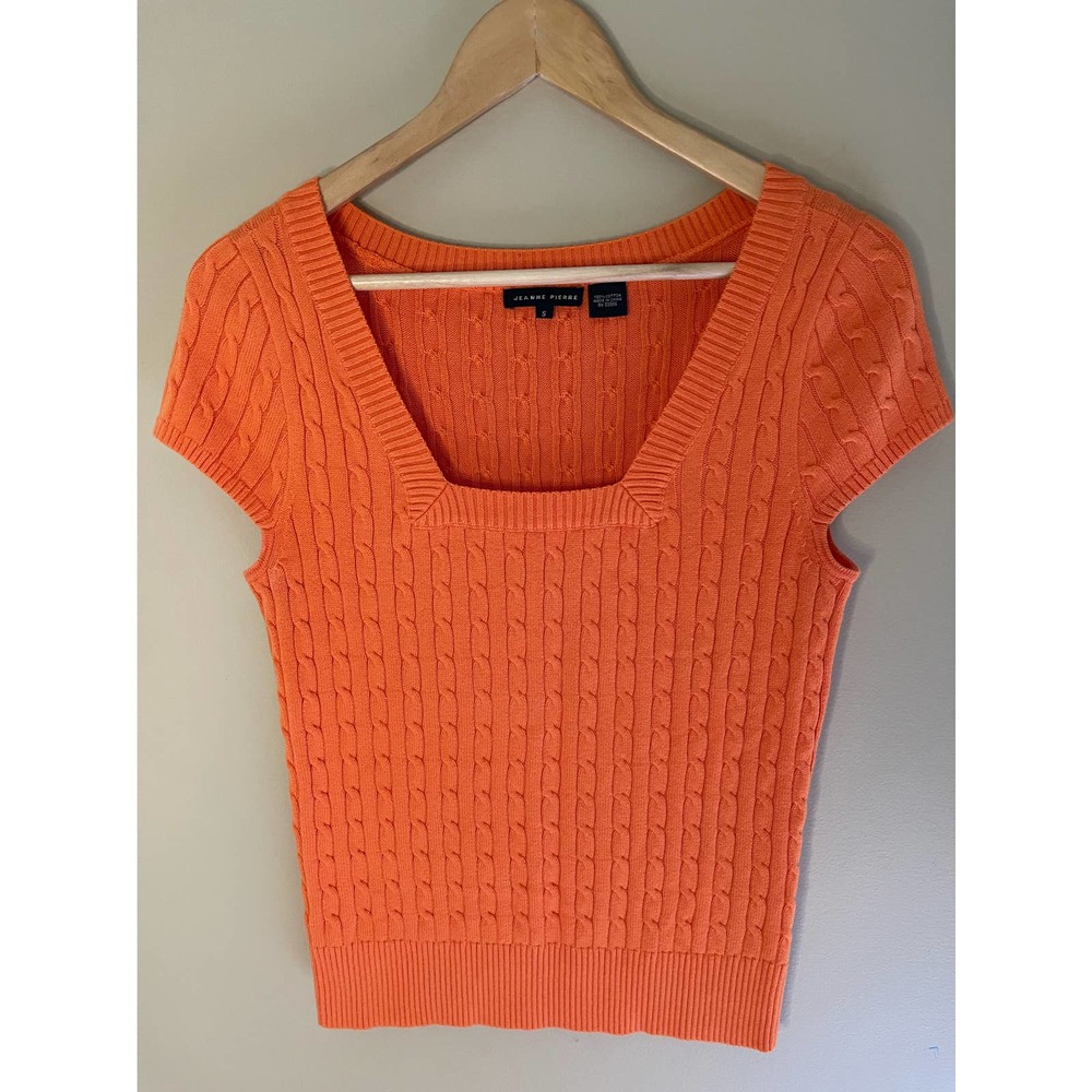 Jeanne Pierre Cable Knit Orange Cap Sleeve Sweater Vest